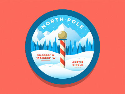North Pole badge christmas happy holidays illustration merry christmas mountains north pole patch pine trees santa snow trees winter