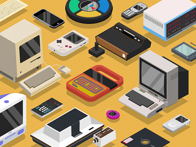Old Tech Devices altair computer device floppy disk gameboy illustration imac iphone ipod isometric magnovox nintendo nokia palm pilot simon tech technology