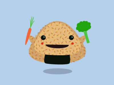 Brown Nice Rice avatar broccoli brown rice carrot character food icon illustration minimal rice riceball vector