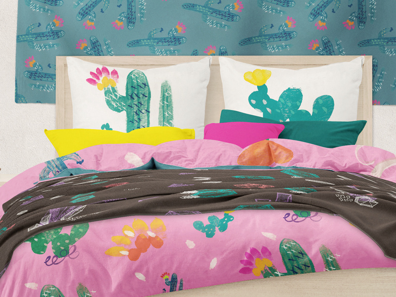 Cacti comforter set watercolor tapestry comforter set pillows design textile flower vector drawing illustration cacti cactus