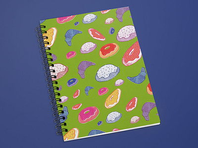 Sweet Notebook baked goods color dessert donuts doughnut flat gouache illustration notebook pastel pattern surface pattern surfacedesign sweets watercolor