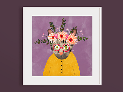 Tabby Portrait with floral crown botanical cat colorful digital digital art draw flat flatdesign floral crown glasses illustration kitty milwaukee procreateapp quirky tabby