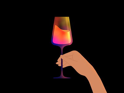 Glass of wine cocktail drink glass hand illustration wine