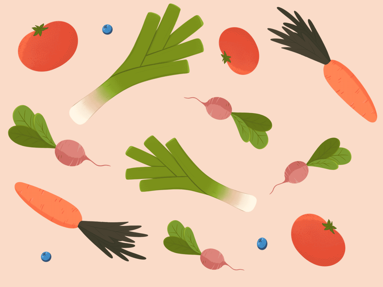 Vegetables animation berry carrot illustration leek redish tomato vegetables