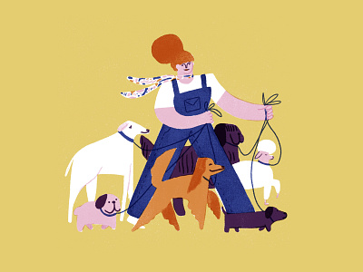 Pet sitter character editorial illustration pets
