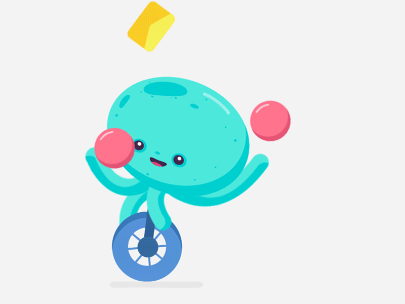 2X Dribbble Invite animation ball cute cycling gif illustration invitation invites juggling mail octopus ui