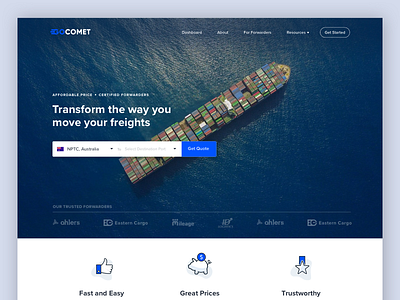 GoComet Landing Page calculator cargo freight home icons illustration landing ship shipping ui web website