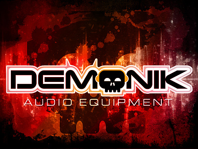 Demonik audio branding concept demon grunge headphones icon logo music orange pink skull