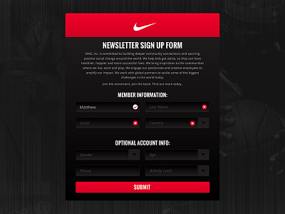 Daily UI #001 Nike Signup black dailyui design form grey nike red signup swoosh ui white