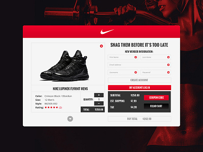 Daily UI #002 Nike Cart Page black dailyui design form grey nike red signup swoosh ui white