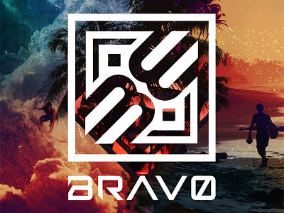 Bravo Summer Design blue bravo clouds logo orange palm trees sand splash summer surf waves