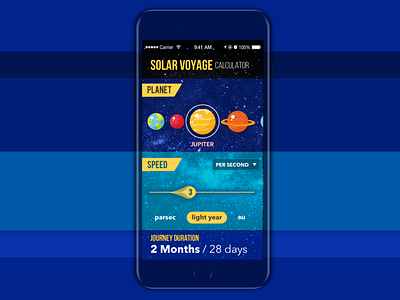Solar Voyage Calculator app design graphic design ui ux