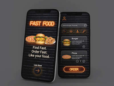 Fast Food App Concept branding burger chicken design ecommerce fast food fastfood food illustration landing page landingpage logo neon pizza typography ui ux