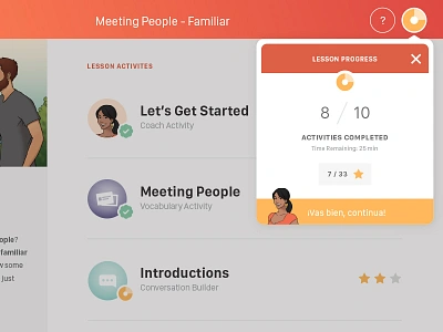 Progress app design interface ipad language learning progress solo spanish