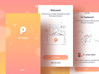 The First Physera Design app application boarding interface ui ux