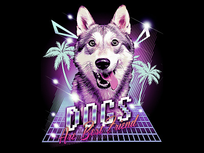 Dog Illustration 70,80s Style Art 70s 80s artwork design dog graphic design illustration neon