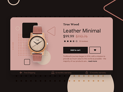 True Wood Leather Minimal add to cart cards challenge design ecommerce leather minimal minimalist pdp product product card product detail product detail page reviews true wood ui watch web