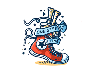 One Step At A Time apparel bones branding design foot four year strong illustration procreate