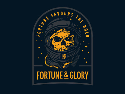 Fortune Favours The Bold appar apparel logo astronaut bold branding cosmonaut fortune fortune and glory hoody illustration illustration design nasa patch procreate skull skull art space t shirt typography vector