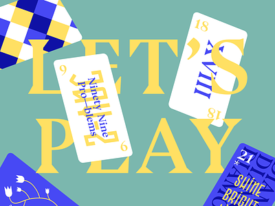Let's play! blue card design flowers green illustration nature pastel portrait typography yellow