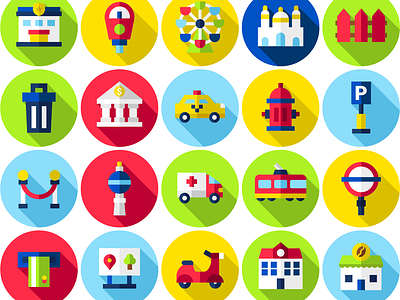 City Elements adobe illustrator beautiful icons colored icons design flat circular icons flat icon design icon icon designer iconographer iconography icons pack icons set round icons