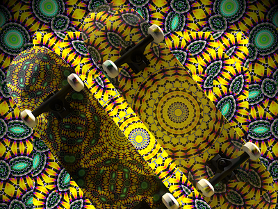 KALEIDOSHREDS abstract design digitalart ericfickes kaleidoscope skateboard skateboards yellow