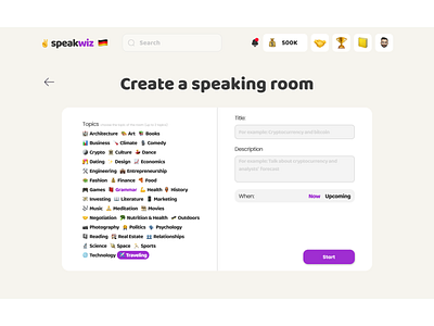 SpeakWiz - create a speaking room page animation branding design graphic design illustration logo typography ui ux vector