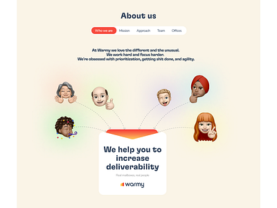 Warmy - About us page app branding design illustration logo typography ux
