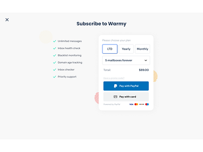 Warmy - subscribe page