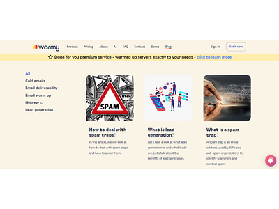 Warmy - blog page design