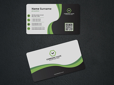 business card with green wave design icon