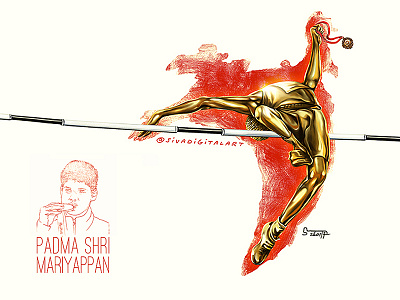 Padma Shri Mariyappan. art drawing gold graphic design illustration india mariyappan padmashri painting paralympic sivadigitalart tamilnadu