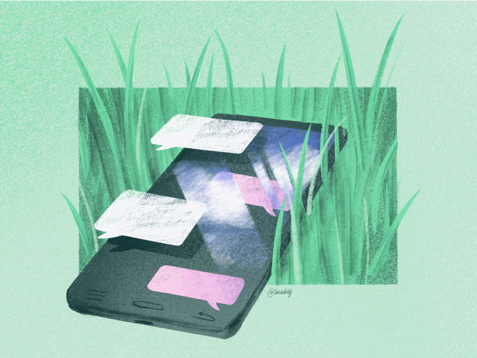 Typing… animation communication garden gif grass illustration motion design motion graphics phone procreate reflection sky social media texting texts typing