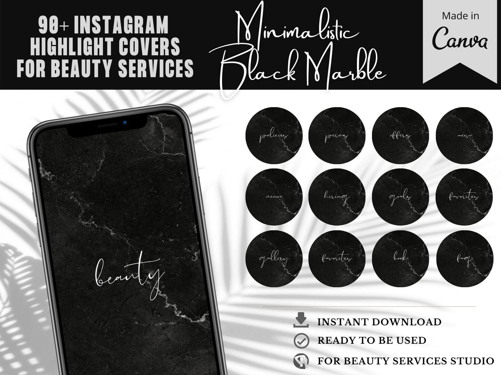 Minimalistic Black Marble Instagram Highlight Covers by Invira Digital ...