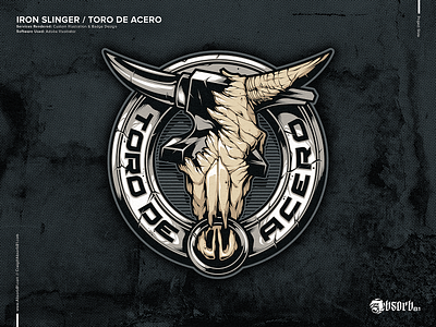Ironbull Slinger / Toro De Acero anvil badge branding bull horns illustration logo skull vector