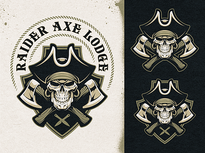 Raider Axe Lodge axe axe throwing badge badge design branding knife knife throwing logo shield skull skull and crossbones