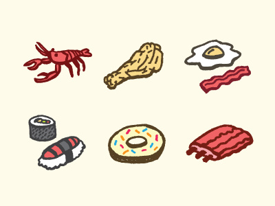 food-icons-2 app bacon bbq chicken crawfish donut eggs food fried icons illustration sushi