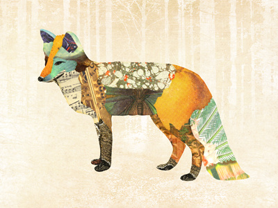 fox 5x7 collage creatures fox illustration print woodland