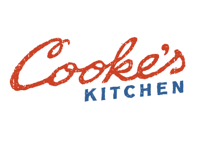 cooke's (take 2) blue cookes kitchen distressed hand worked identity logo red script