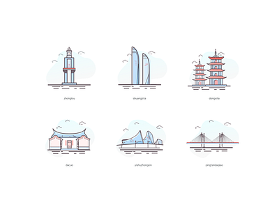 家乡建筑图标/Hometown building icon/fujian app branding design icon illustration logo typography ui ux vector