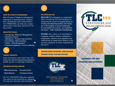 TLC Strategies Brochure 1 blue brochure green strategies yellow