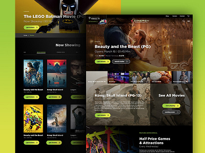 Cinergy Web Design art direction family entertainment homepage movie theatre movies ui ux web design