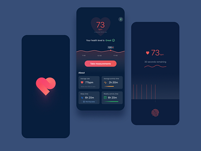 Night Mode — Heart Rate Measurement App agency app branding design design team fitness graphic design health heart illustration logo movadex ui