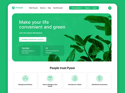 Landing Page Design for Pyoor 3d animation app branding design design team development eco ecology graphic design green illustration landing page logo motion graphics movadex studio ui vector web site