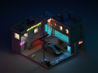 Сyberpunk City - Isometric 3D cube