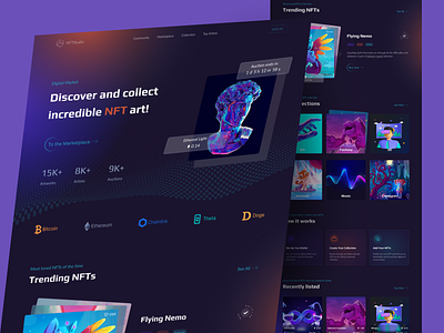 NFT STUDIO Landing Page bitcoin blockchain branding design design team futurism graphic design illustration landing movadex neon nft studio ui