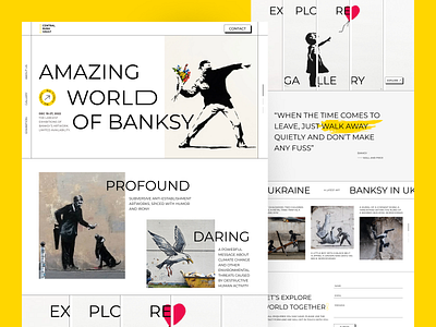 Amazing World of Banksy LP app art artist artwork banksy branding design design team exhibition fonts graphic design illustration landing landing page lp minimalism movadex typography ui