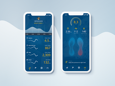 Shoe Insole Concept blue graph insole iphone x mobile run sensor shoe walk yellow