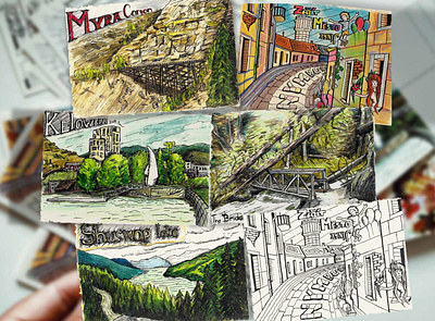 Handmade postcards illustration ink postcard water color