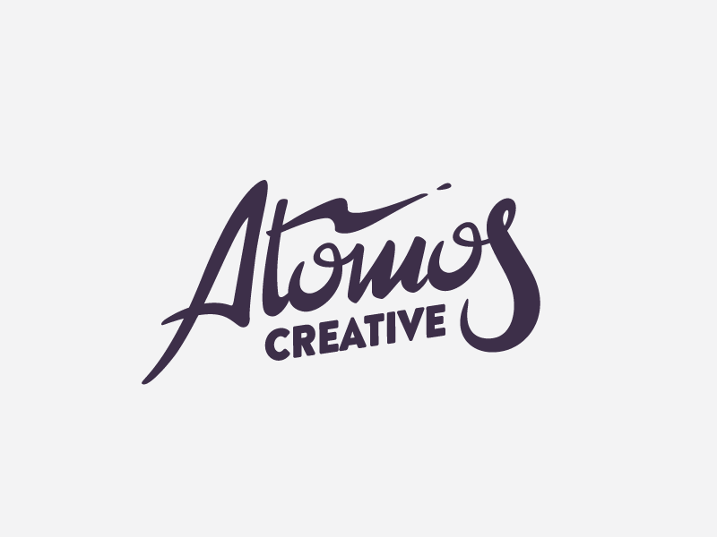 Atomos Handlettered atomos thunder lightning type creative atom space lettering brand logo